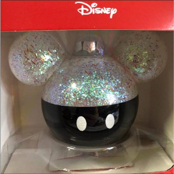 4 New Hallmark Christmas Disney Mickey Mouse Ears Glass Ornaments Black Red Blue - Picture 5 of 6